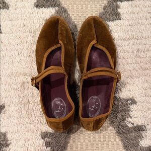 Flabelus Tan Suede Mary Jane Flats